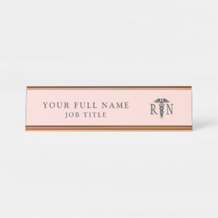 Porte-nom Pour Bureau Infirmière inscrite Blush Pink Médicale Caduceus