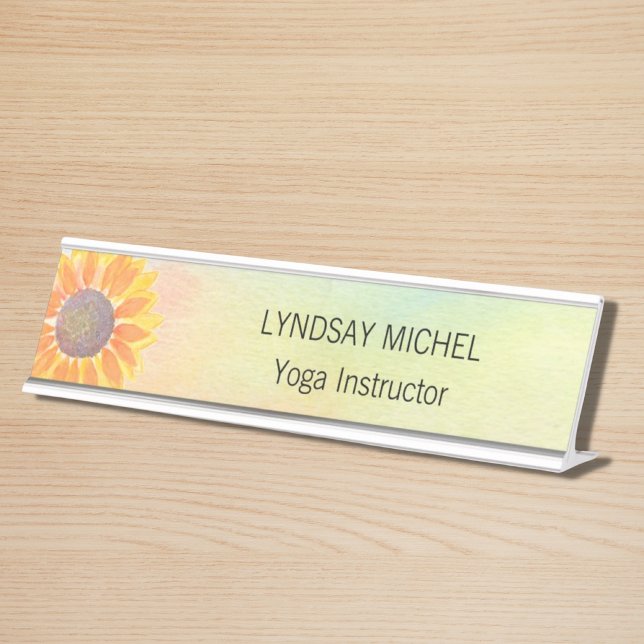 Porte-nom Pour Bureau Instructeur de yoga personnalisé tournesol (Créateur téléchargé)