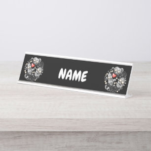 Porte-nom Pour Bureau J'aime les monstres parce que les gens aiment les 