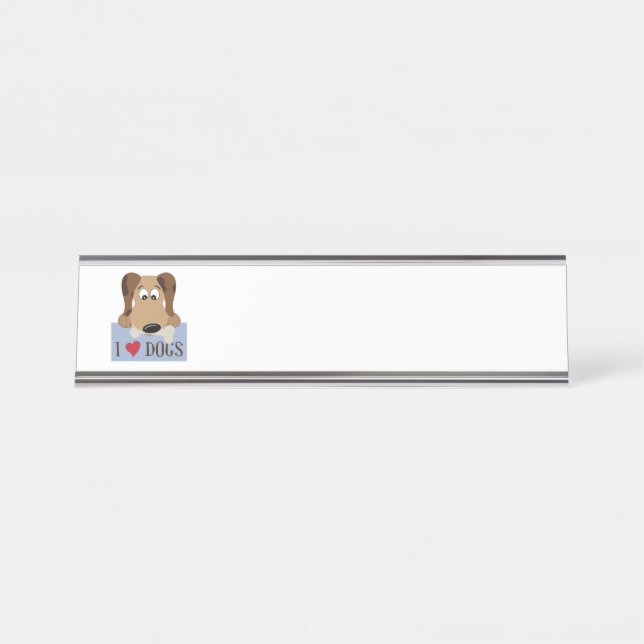 Porte-nom Pour Bureau Je Coeur les chiens (Devant)