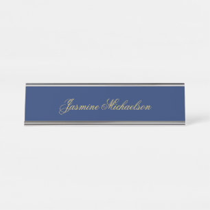 Porte-nom Pour Bureau Jolie calligraphie chic nom bleu et or