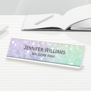 Porte-nom Pour Bureau Jolie Parties scintillant Holographique Fille Glam
