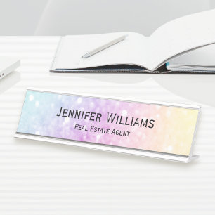 Porte-nom Pour Bureau Jolie Parties scintillant Holographique Fille Glam