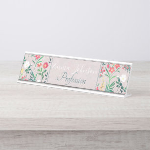 Porte-nom Pour Bureau Jolies fleurs d'aquarelle Botanique