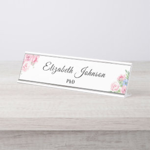 Porte-nom Pour Bureau jolies fleurs roses/fleurs Dr PhD diplômé n'impo