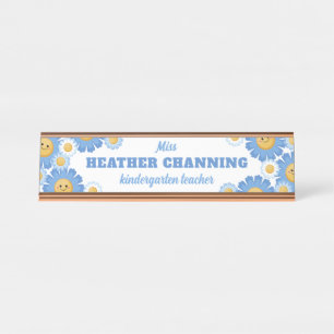 Porte-nom Pour Bureau Joyeux Blue Daisies Floral Enseignant