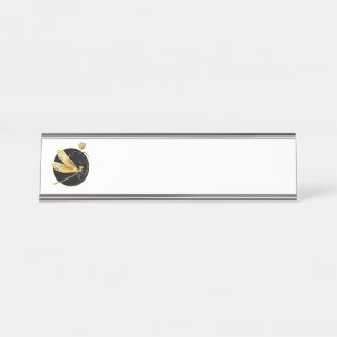 Porte-nom Pour Bureau libellule d'or en cercle noir