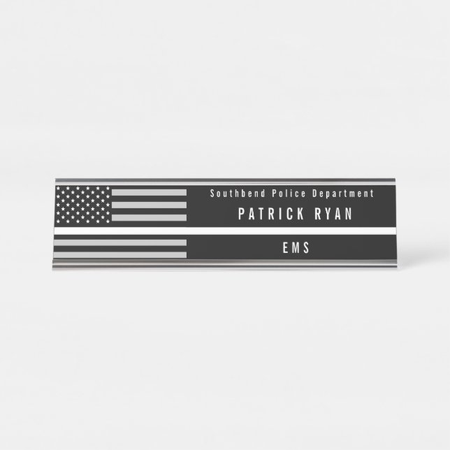 Porte-nom Pour Bureau Ligne blanche mince drapeau américain de SME (Devant)