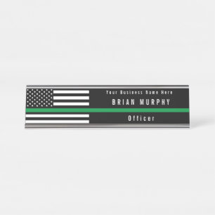 Porte-nom Pour Bureau Ligne verte mince Drapeau militaire Ajouter un nom