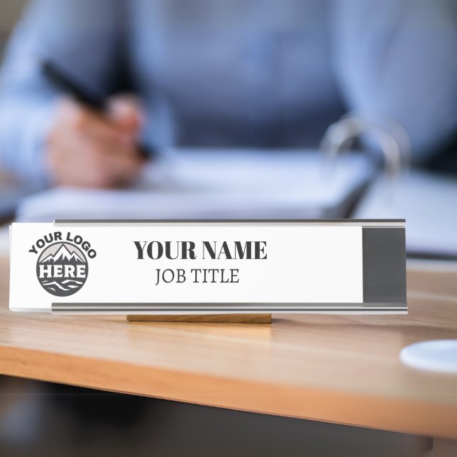 Porte-nom Pour Bureau Logo Costom Simple Business Blanc (Créateur téléchargé)