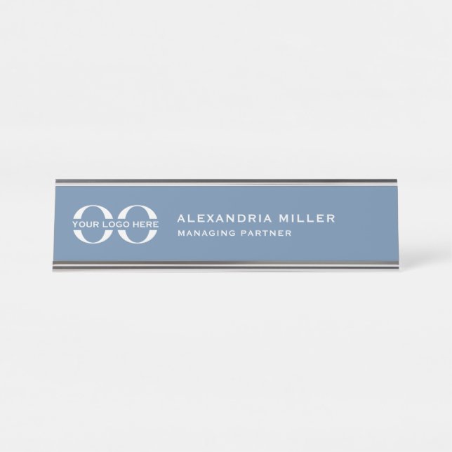 Porte-nom Pour Bureau Logo de la société Muted Blue (Devant)