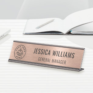 Porte-nom Pour Bureau Logo d'entreprise Élégant Personnel Faux Rose Gold
