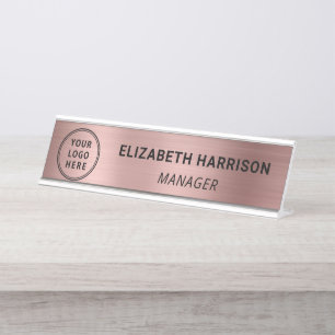 Porte-nom Pour Bureau Logo d'entreprise Moderne en Or Rose