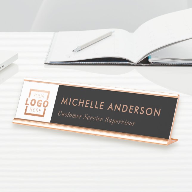Porte-nom Pour Bureau Logo d'entreprise moderne Rose d'employé Or (Créateur téléchargé)