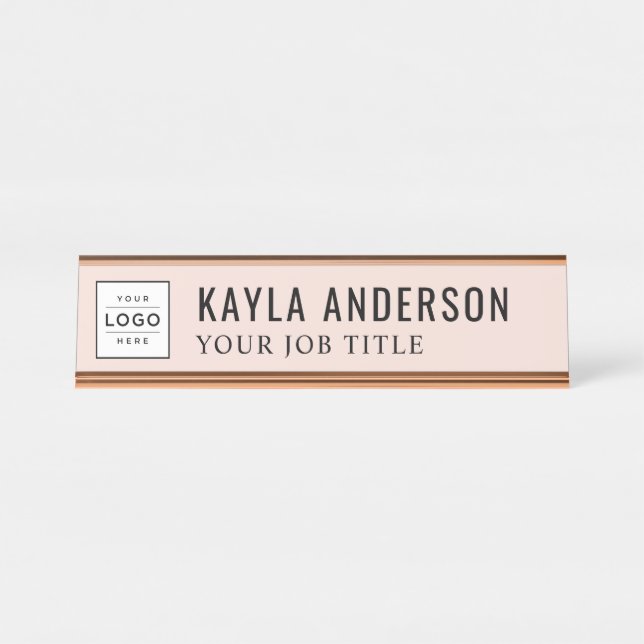 Porte-nom Pour Bureau Logo d'entreprise personnalisé Blush Pink (Devant)