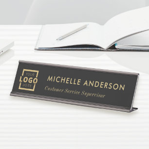 Porte-nom Pour Bureau Logo d'entreprise personnalisé Modern Manager Gold