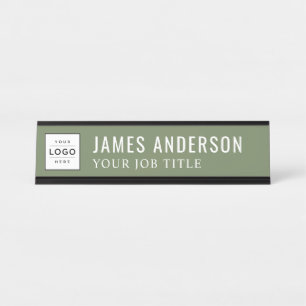 Porte-nom Pour Bureau Logo d'entreprise personnalisé Olive Green
