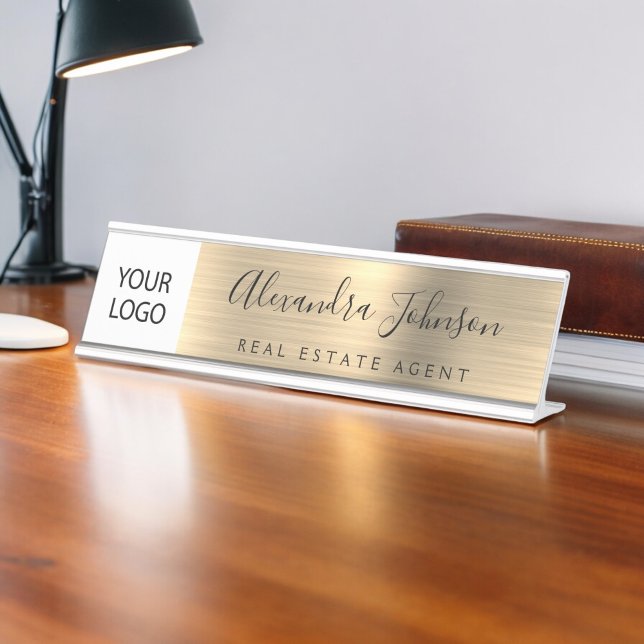 Porte-nom Pour Bureau Logo Executive Gold Professional personnalisé (Créateur téléchargé)