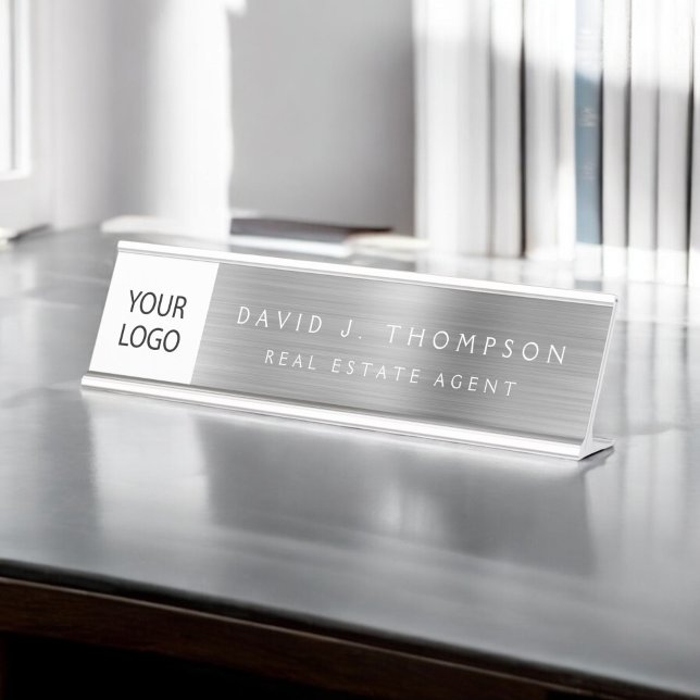 Porte-nom Pour Bureau Logo Executive Silver Professional (Créateur téléchargé)