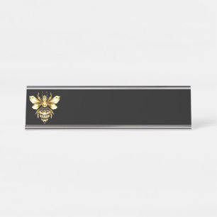 Porte-nom Pour Bureau Logo Faux Gold Foil Bee Polygonal sur Noir