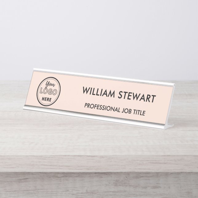 Porte-nom Pour Bureau Logo moderne Blush rose employé personnel minimali (Devant)