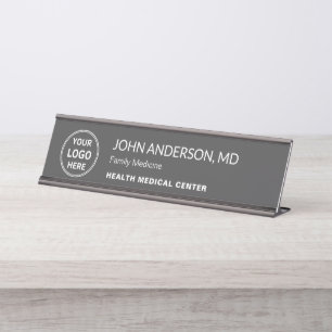 Porte-nom Pour Bureau Logo personnalisé Clinique de soins médicaux Gris