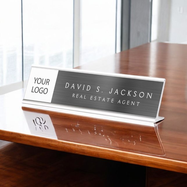 Porte-nom Pour Bureau Logo Personnalisé Executive Black Professional (Créateur téléchargé)