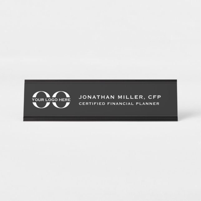Porte-nom Pour Bureau Logo Personnalisé Executive Black Professional (Devant)
