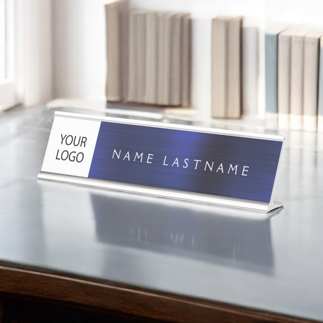 Porte-nom Pour Bureau Logo Personnalisé Executive Navy Blue Professional (Créateur téléchargé)