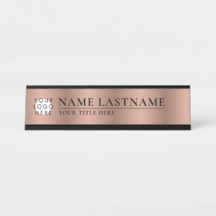 Porte-nom Pour Bureau Logo Personnalisé Faux Rose Gold Classy Élégant