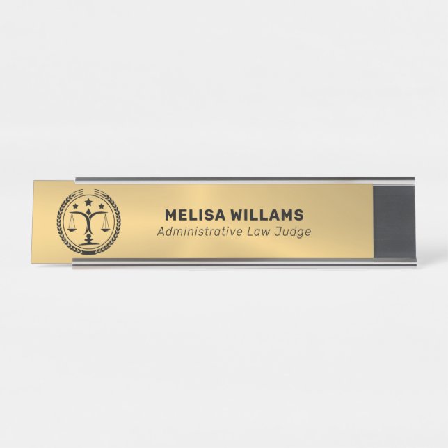 Porte-nom Pour Bureau Logo personnalisé métal or (Devant)