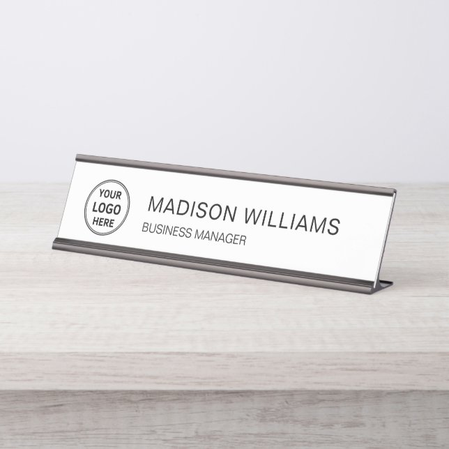 Porte-nom Pour Bureau Logo Personnalisé Moderne Entreprise Blanc (Devant)