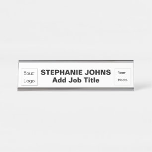 Porte-nom Pour Bureau Logo Personnalisé Photo Employé Simple Noir Blanc