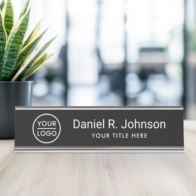 Porte-nom Pour Bureau Logo personnalisé simple noir (Custom logo simple black desk name plate)