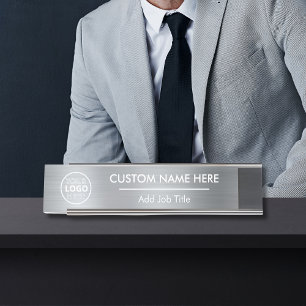 Porte-nom Pour Bureau Logo personnalisé Style métallique Argent