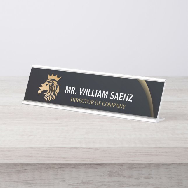 Porte-nom Pour Bureau Logo Professionnel Élégant Lion (Devant)