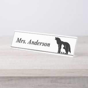 Porte-nom Pour Bureau Loups noirs et blancs