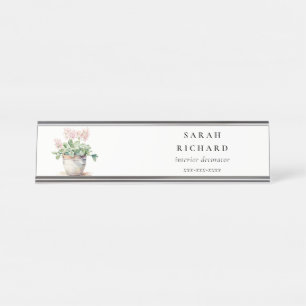 Porte-nom Pour Bureau Maison Florale en pots Plante Aquarelle Botanique