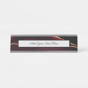 Porte-nom Pour Bureau Marbre Agate Chic Noir Violet Paillettes Dorées