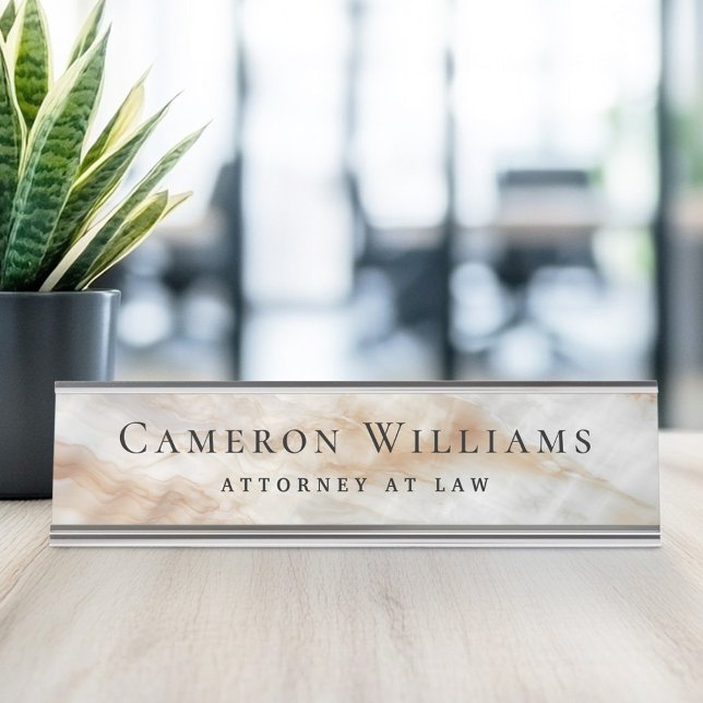 Porte-nom Pour Bureau Marbre classique look élégant nom et titre (Classy marble look elegant name and title desk name plate)