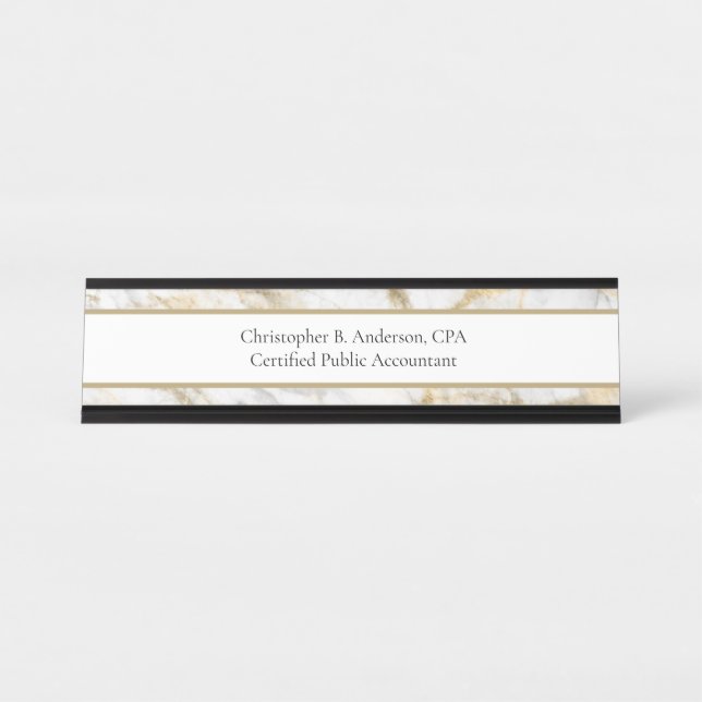 Porte-nom Pour Bureau Marbre gris doré professionnel (Devant)