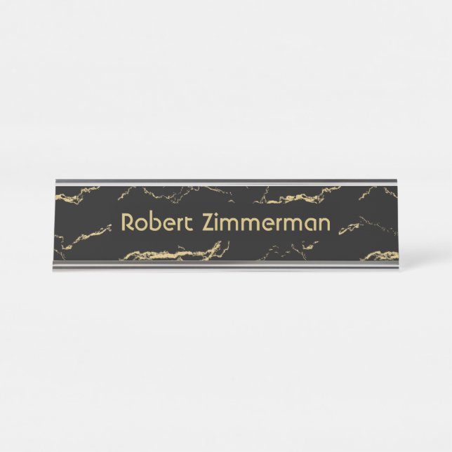Porte-nom Pour Bureau Marbre noir et or clair personnel (Devant)