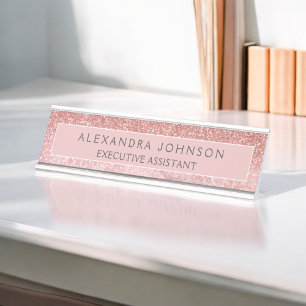 Porte-nom Pour Bureau Marbre Parties scintillant or Rose moderne