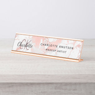 Porte-nom Pour Bureau Marbre rose or monogramme moderne professionnel