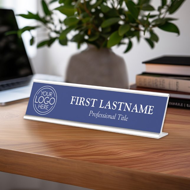 Porte-nom Pour Bureau Marine Bleu - Logo, Nom, Titre Professionnel (Custom Name Plate for Desk or Office)
