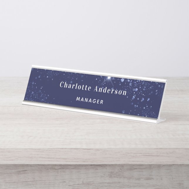 Porte-nom Pour Bureau Marine bleu parties scintillant titre classique él (Devant)