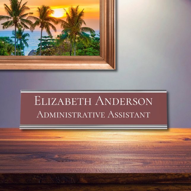 Porte-nom Pour Bureau Maroon de l'assistant administratif personnalisé (Créateur téléchargé)