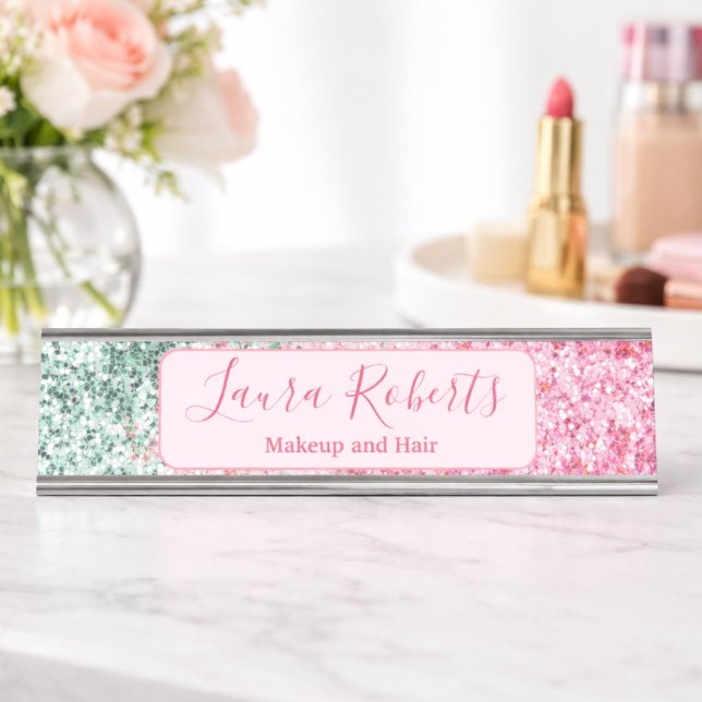 Porte-nom Pour Bureau Marque Rose Pailleté Gras (Créateur téléchargé)