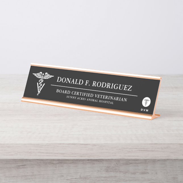 Porte-nom Pour Bureau Médecine vétérinaire Noir personnalisé (Devant)