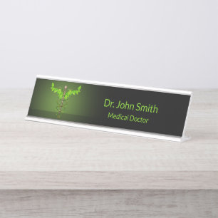 Porte-nom Pour Bureau Médicale holistique alternatif Caduceus Feuilles v